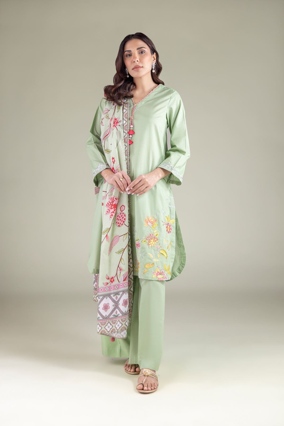 Embroidered Lawn Mint Lawn Dupatta - 1001917636