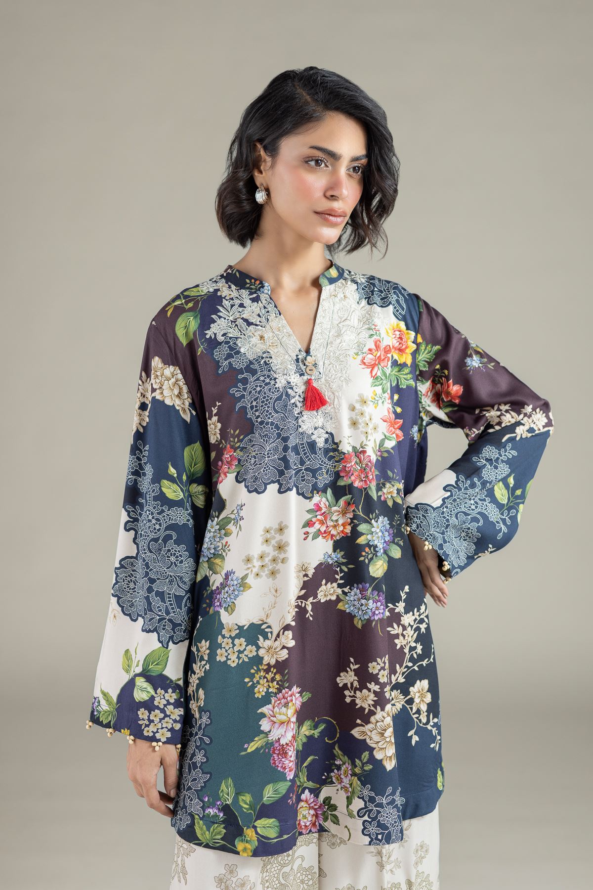 Embroidered Marina Floral Tassel Kurta - 25-10-11E12-03TB-VG
