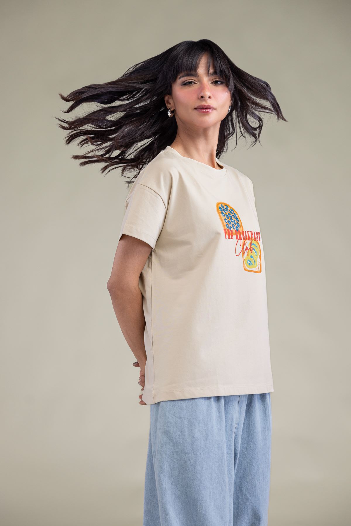 Embroidered Lycra Jersey Short Beige T-Shirt - 3-26-204-A-F1-VG