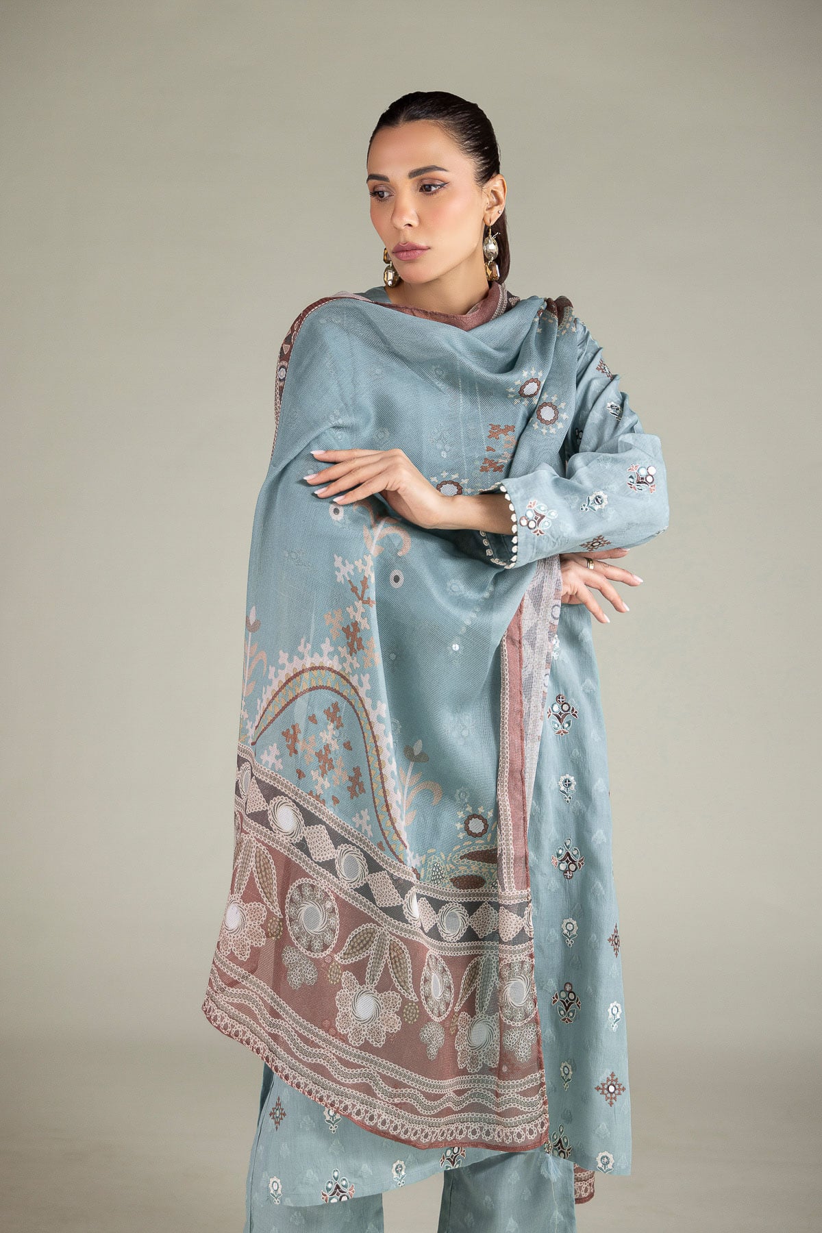 Embroidered Broshia Fabrics 3 Piece - 1-26-102-A-F-VG