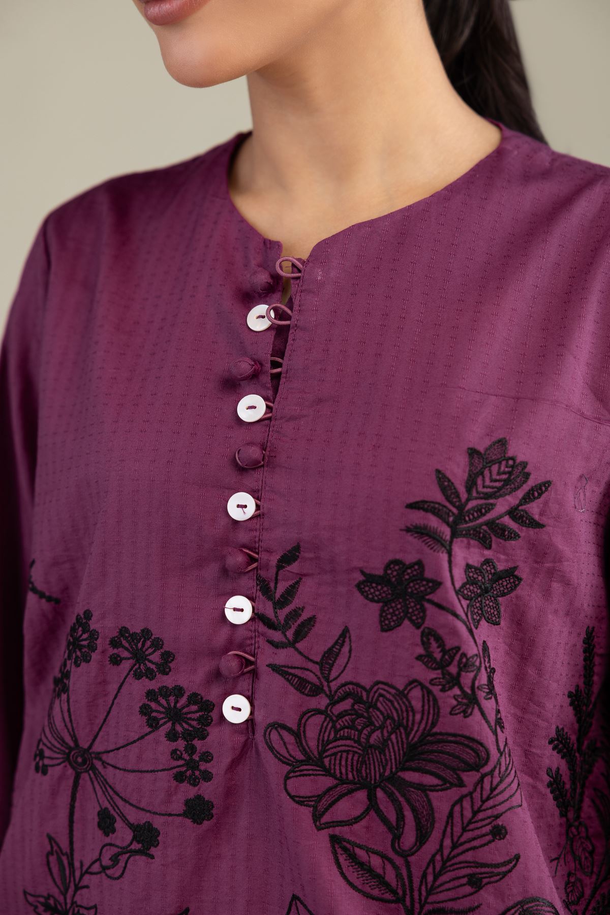 Embroidered Cotton Dobby Short Floral Kurta - 1-26-226-B-H1-VG