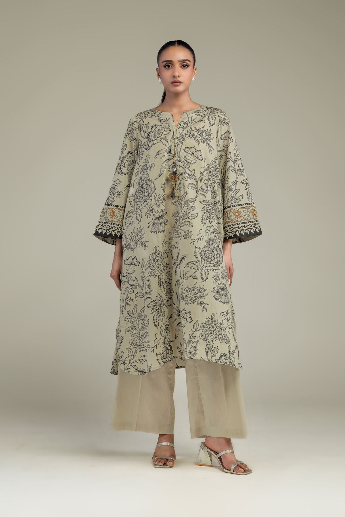Printed Cambric Solid Beige Pants - 1-26-229-B-H1-VG
