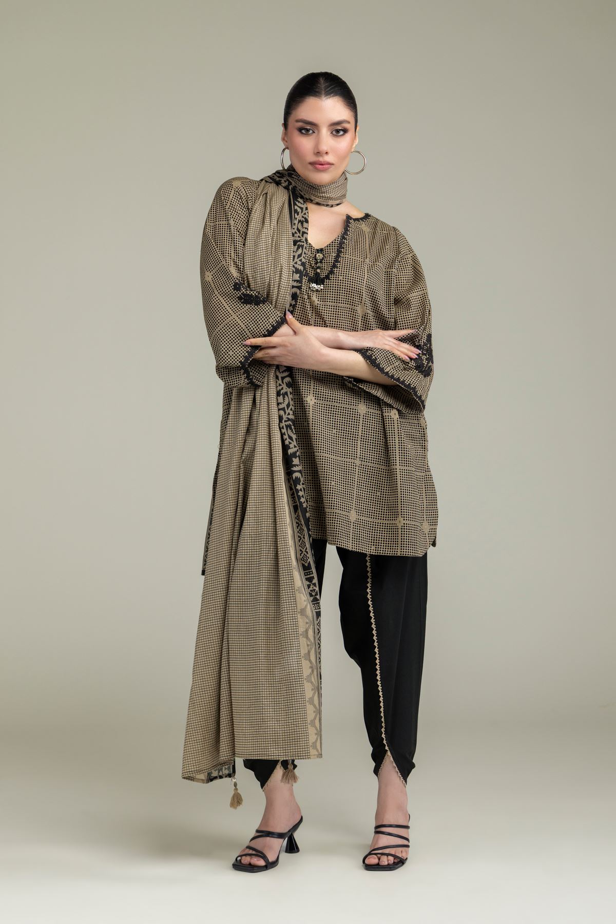 Embroidered Lawn Beige Lawn Dupatta - 1-26-238-A-E1-VG
