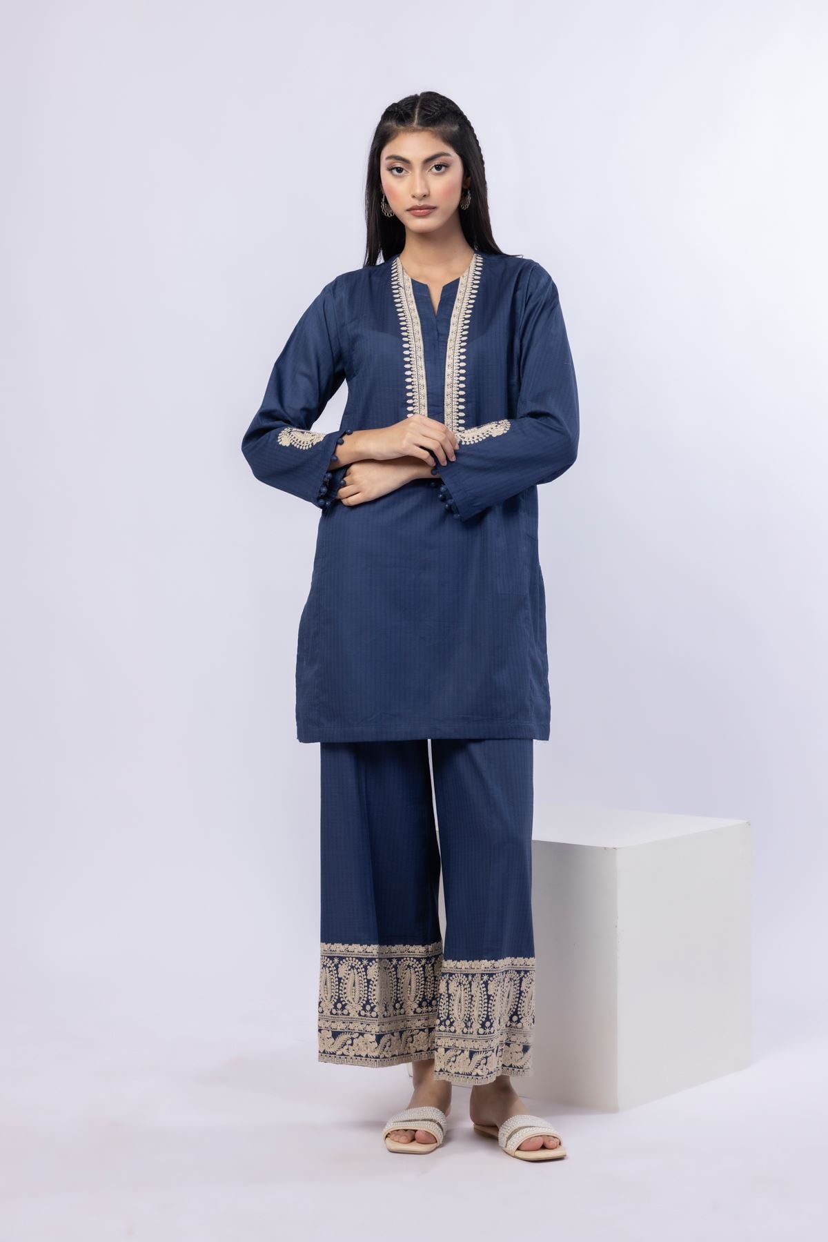 Embroidered Cotton Dobby Pants - R-EEB24719A-VG