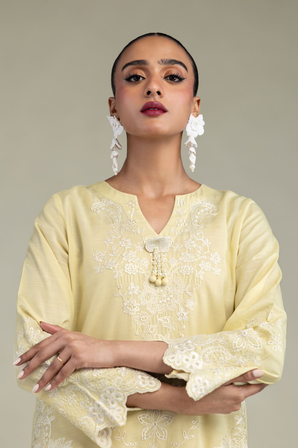 Embroidered Raw Silk Silk V-Neck Kurta - 1-26-250-B-H1-VG