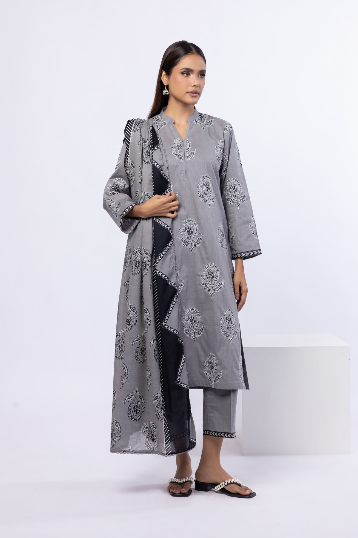 Embroidered Crosshatch Poplin Kurta - 25-W02iB-02TA-VG
