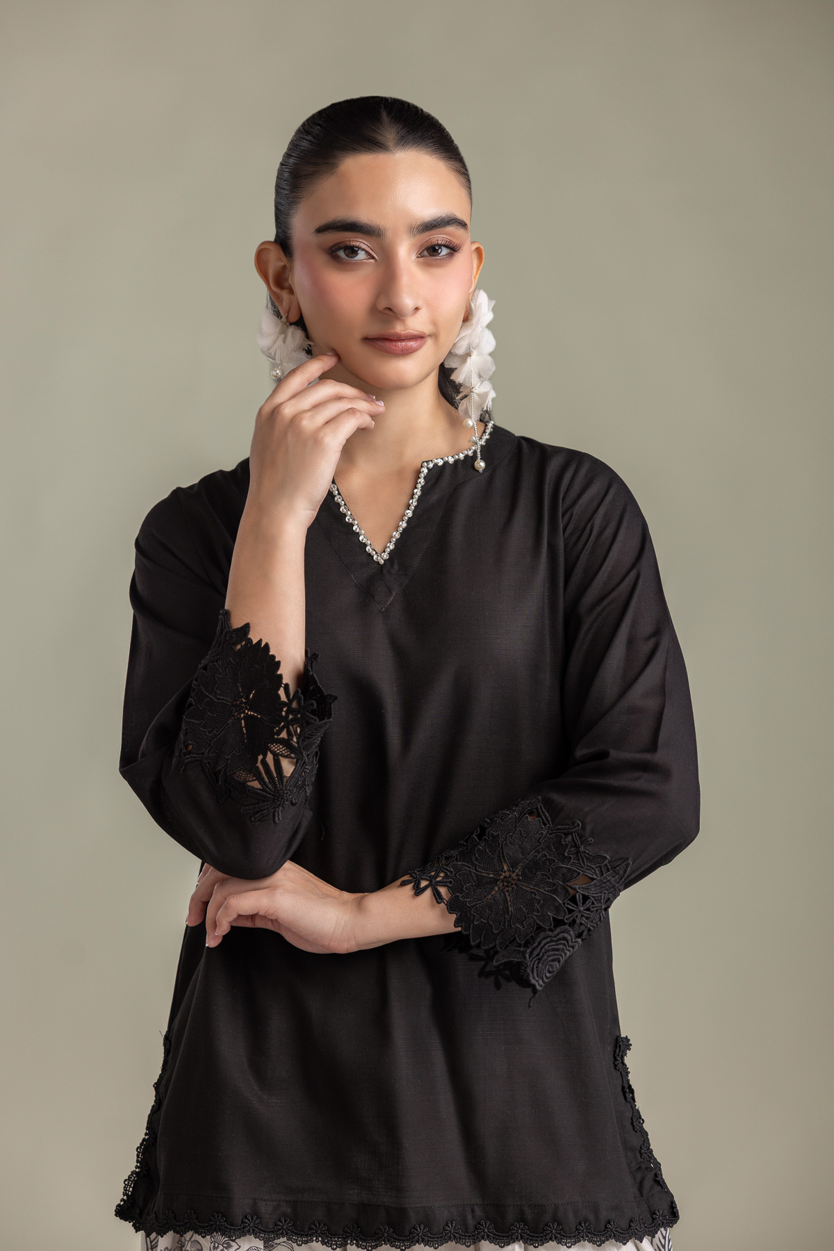 Printed Raw Silk Short Black Kurta - 2-26-418-A-H1-VG