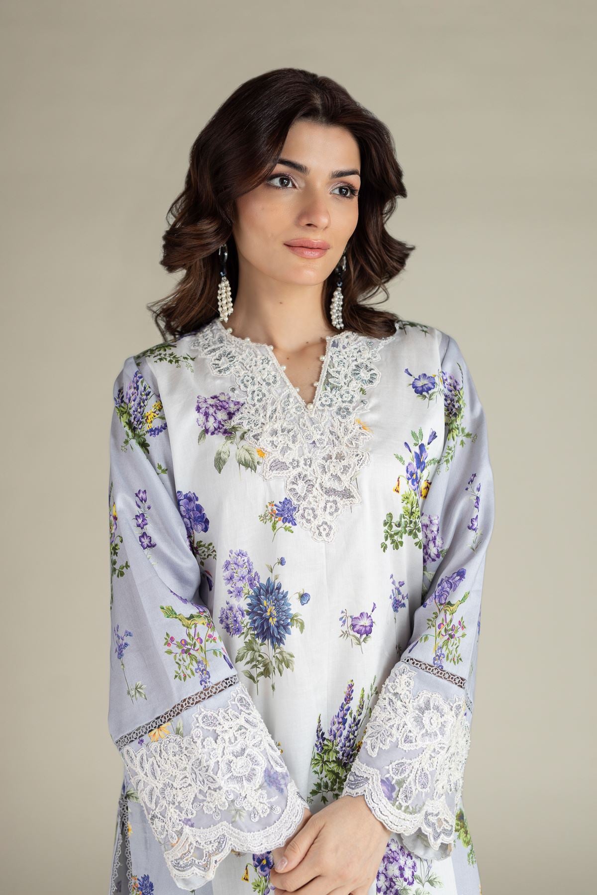 Embroidered Satin Fabrics 2 Piece | Top and Bottom - 1-26-102-A-F-VG
