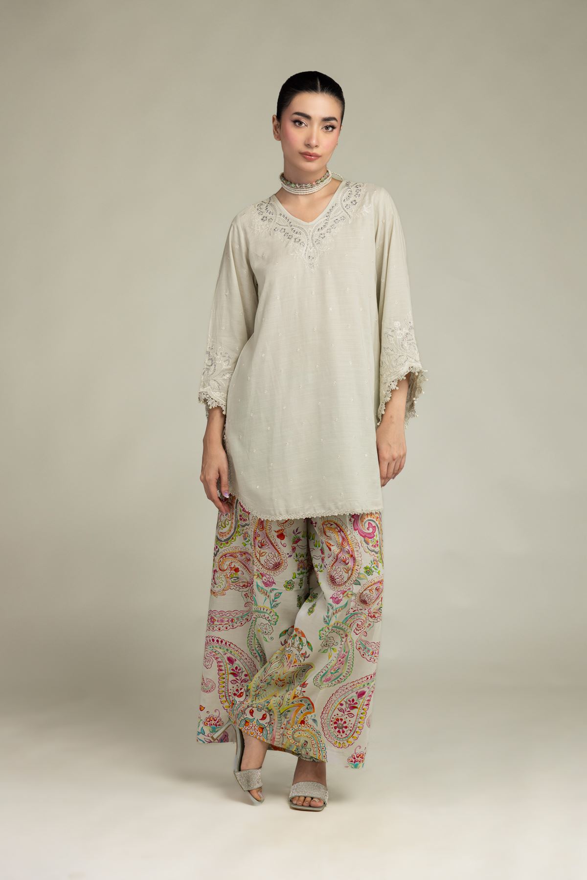 Embroidered Raw Silk Raw Silk Pants - 2-26-212-A-A1-VG