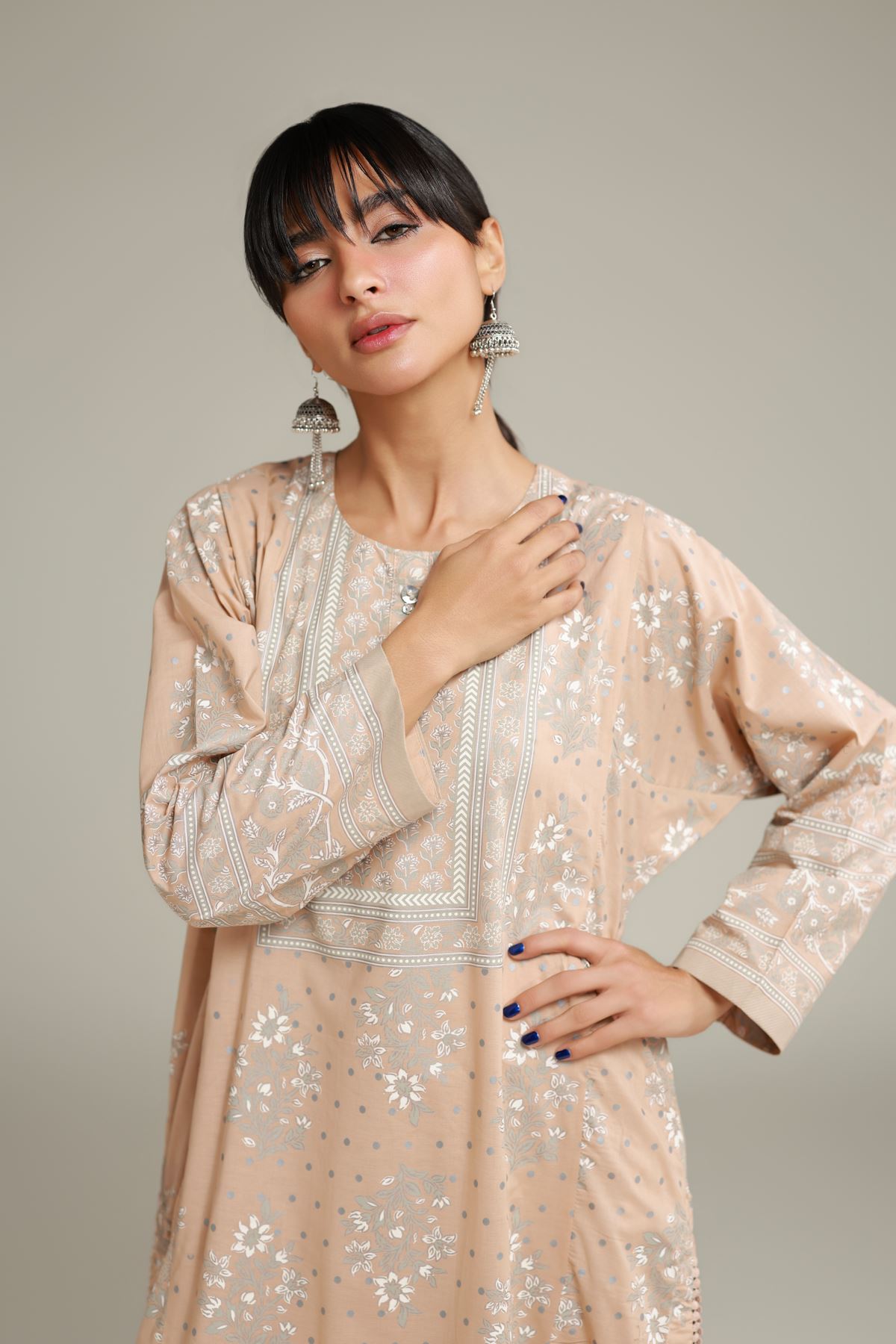 Printed Cambric Longline Cambric Kurta - 25-00-X1-03TA-VG