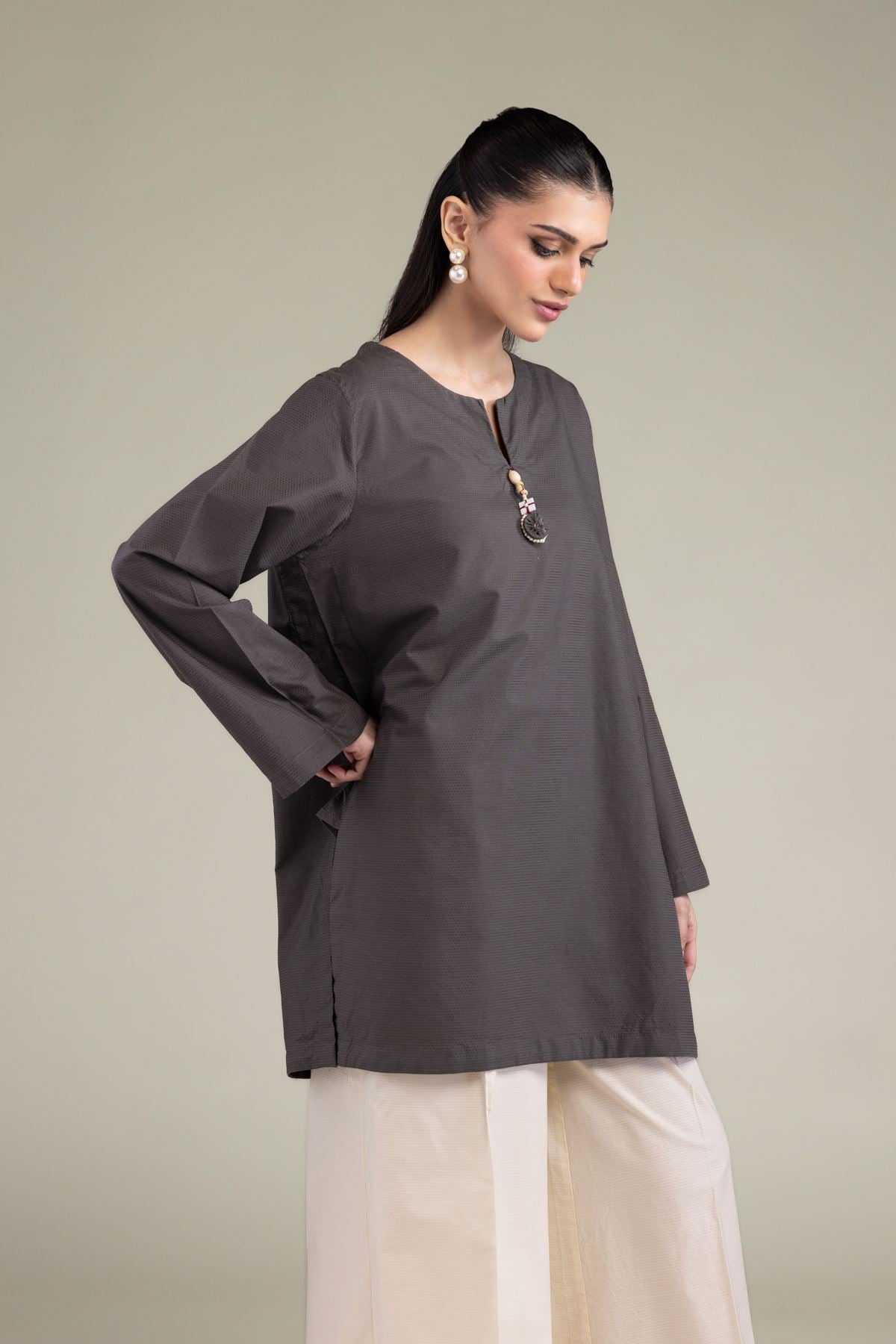 Dyed Textured Cotton Viscose Short Solid Kurta - T-A11-26-114FF1-VG