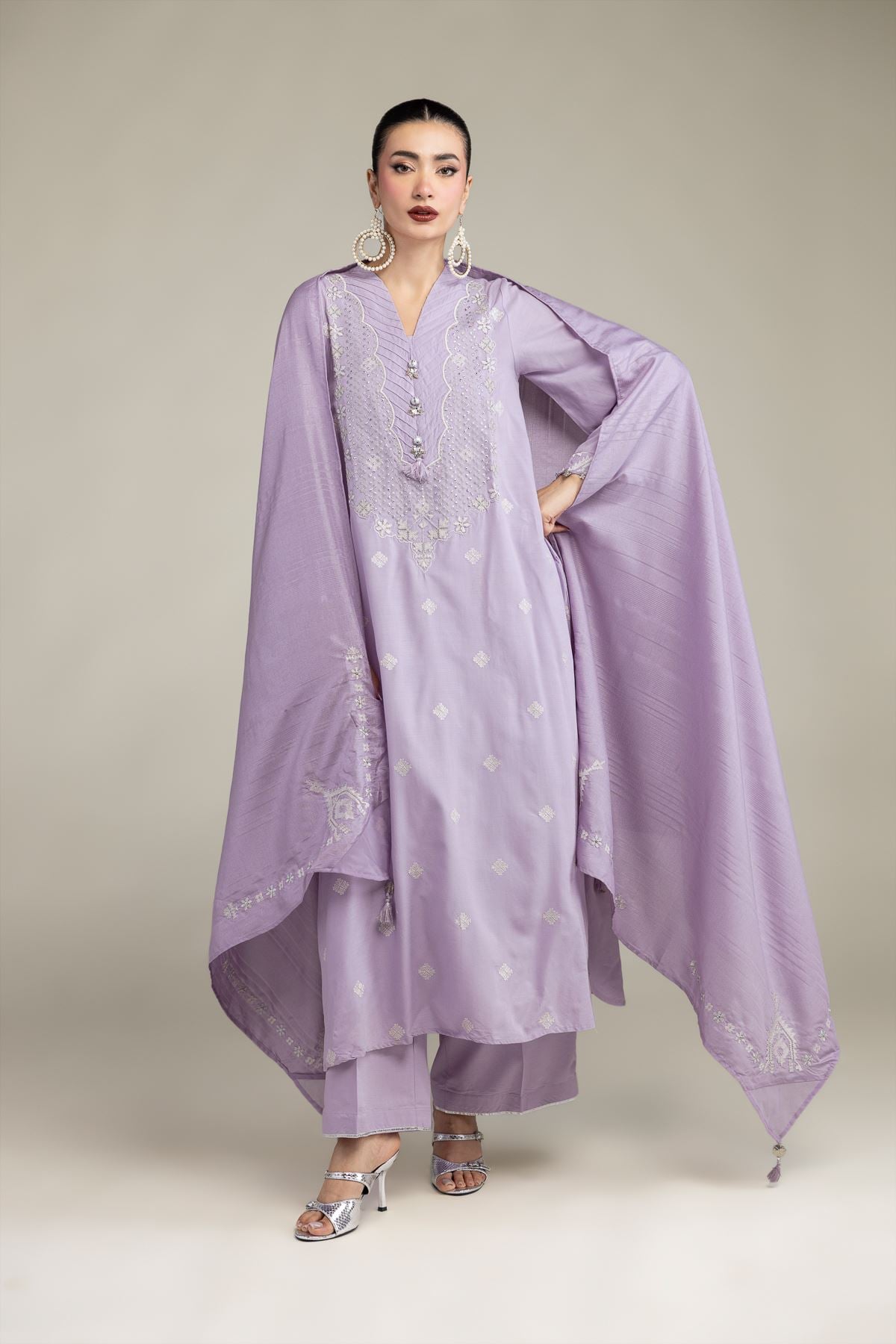 Embroidered Polyester Silk Silk Lavender Dupatta - 2-26-207-A-A1-VG