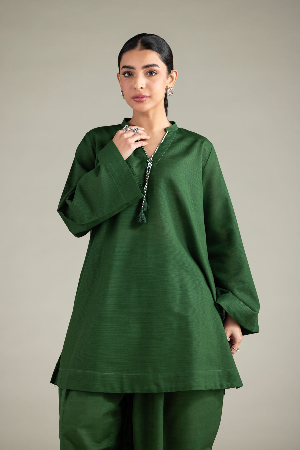 Dyed Textured Cotton Solid Drawstring Kurta - 1-26-101-A-D-VG