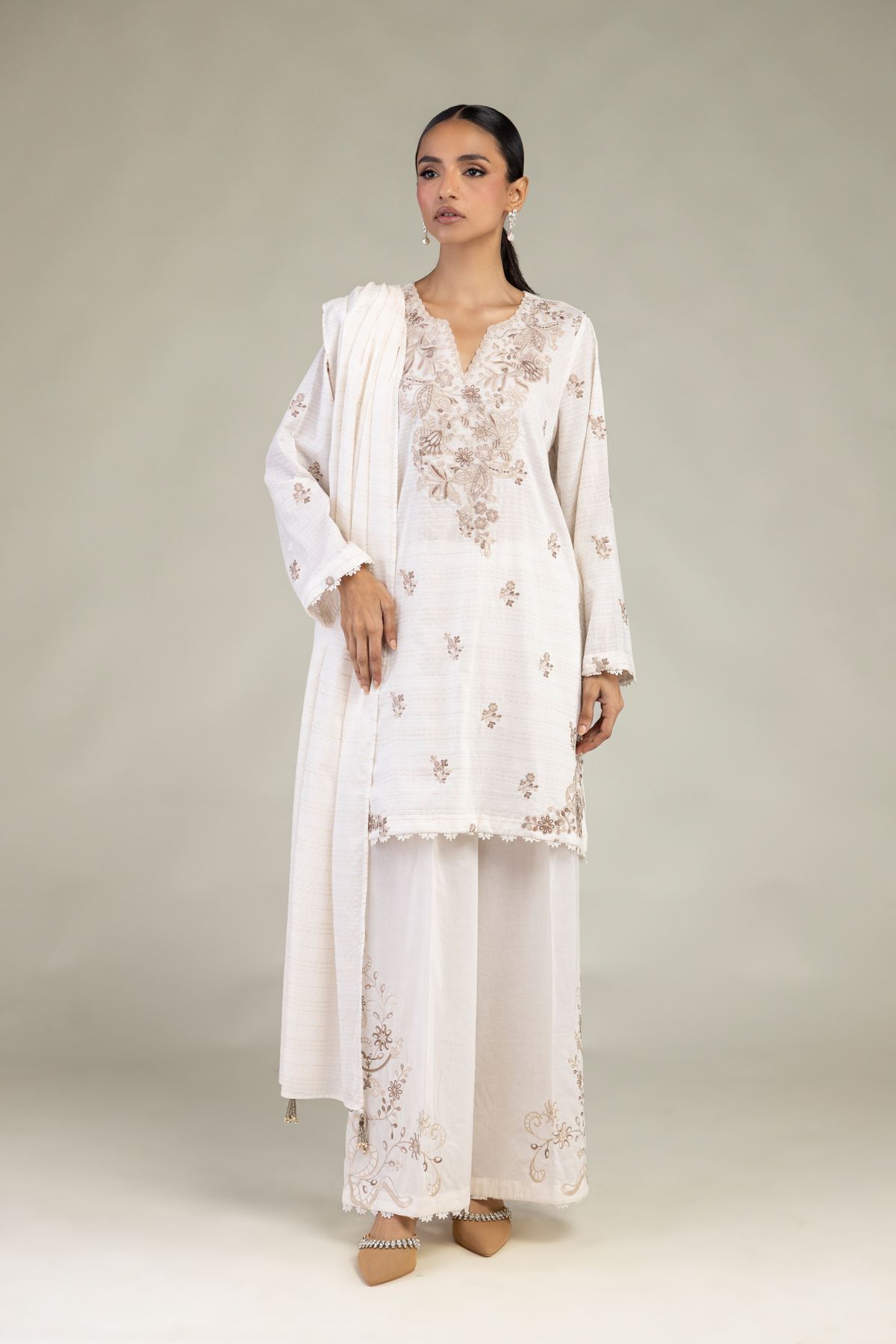 Embroidered Messuri Dobby White Tailored 3-Piece - 2-26-212-A-F1-VG