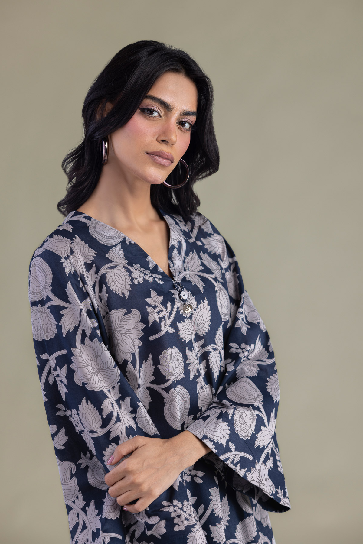 Printed Cambric Floral Longline Kurta - 1-26-102-A-F-VG