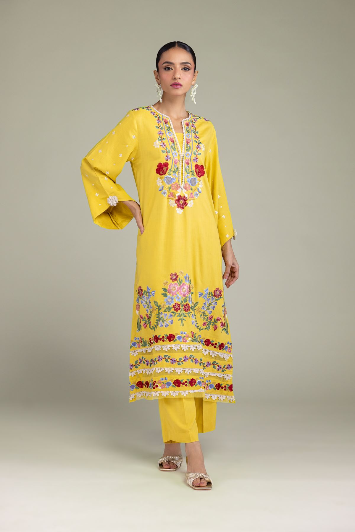 Embroidered Raw Silk Floral Silk Kurta - 1-26-206-A-H1-VG