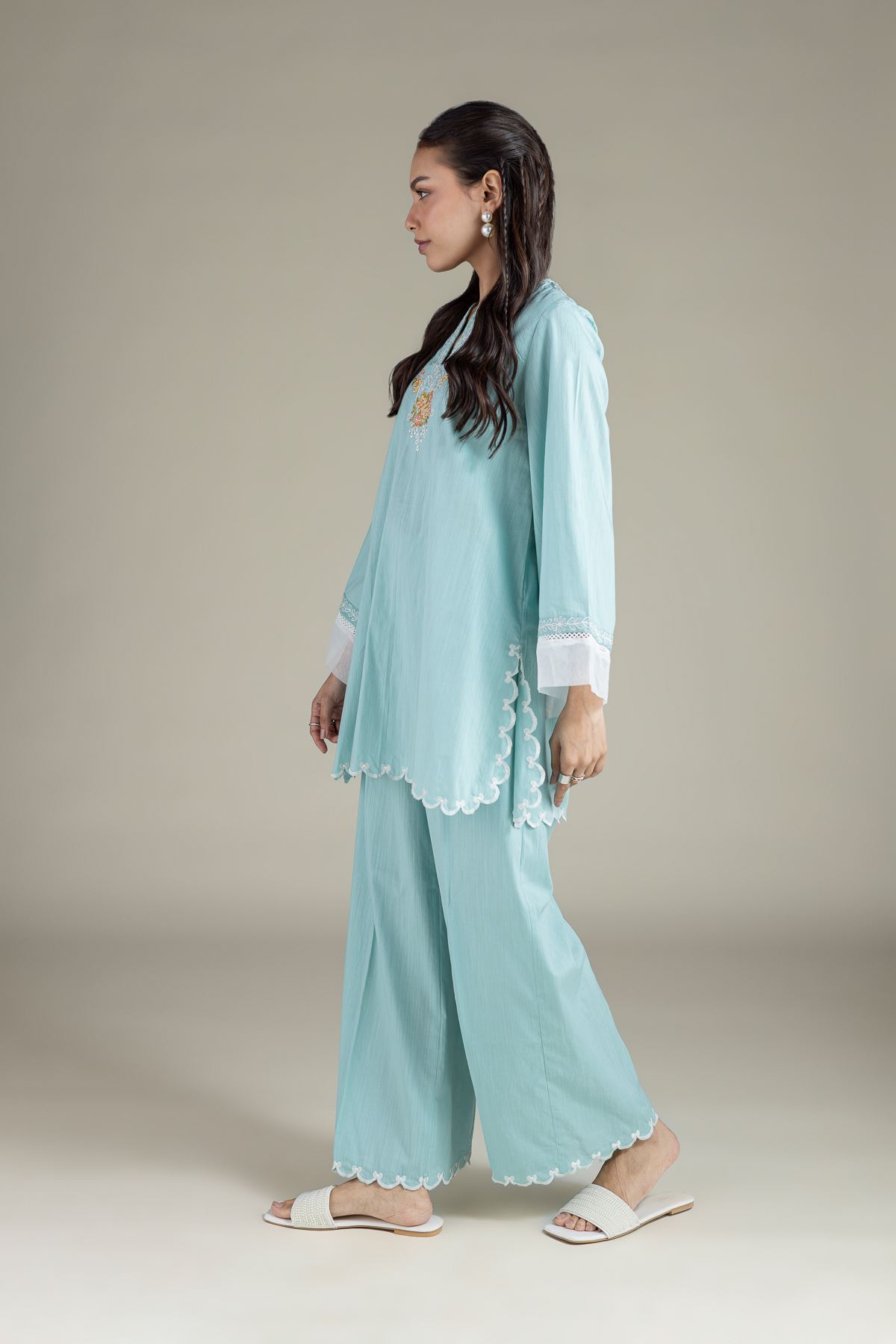Embroidered Textured Cambric Short Floral Kurta - 1-26-108-A-F-VG