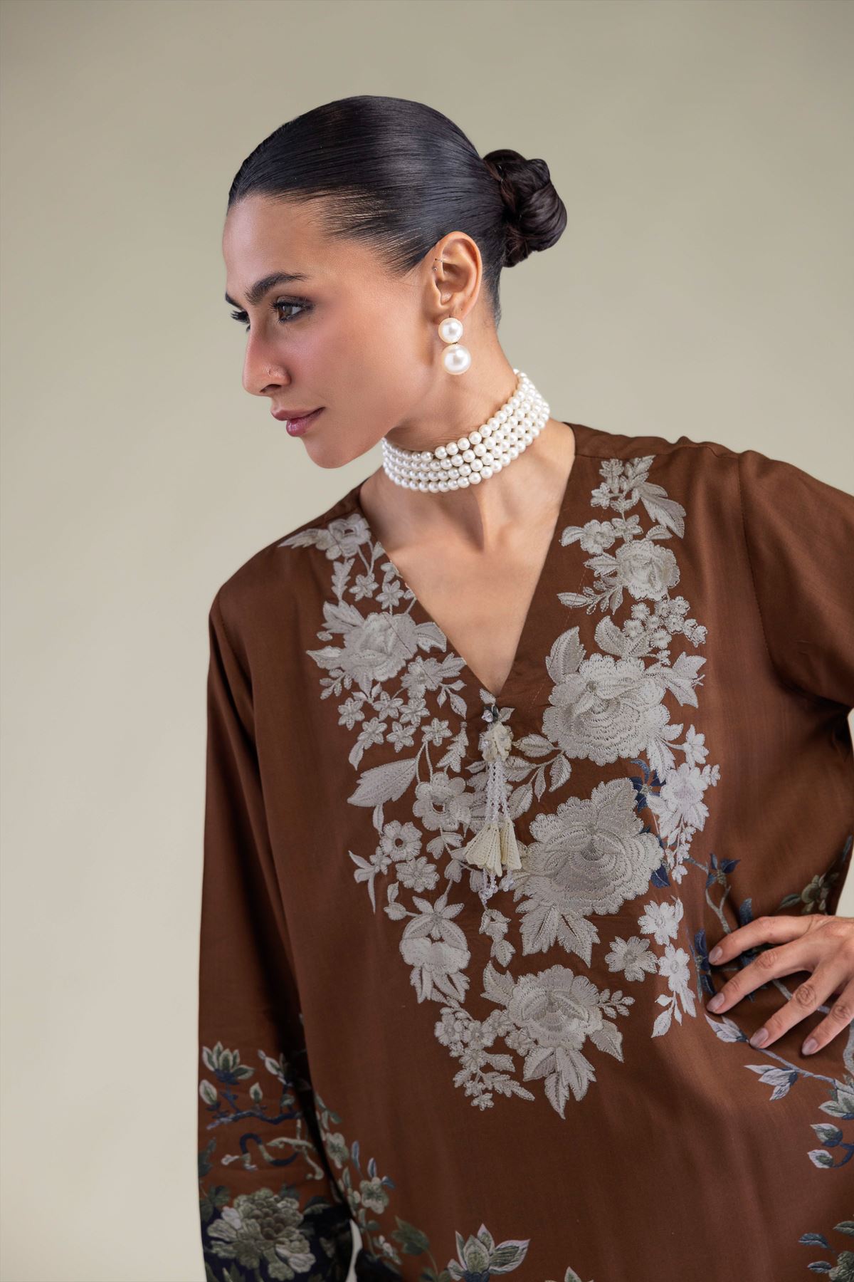 Embroidered Raw Silk Brown Silk Kurta - 2-26-206-A-F1-VG