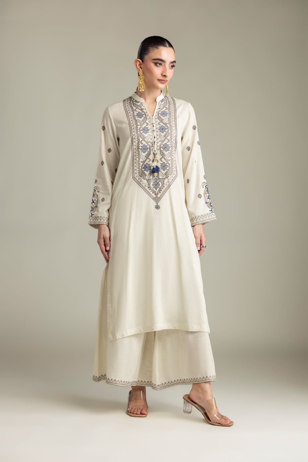 Embroidered Raw Silk Off-White Silk Kurta - 2-26-415-A-H1-VG