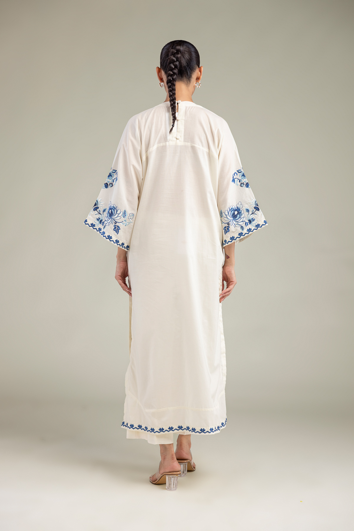 Embroidered Cambric Long Floral Kurta - 1-26-102-A-F-VG