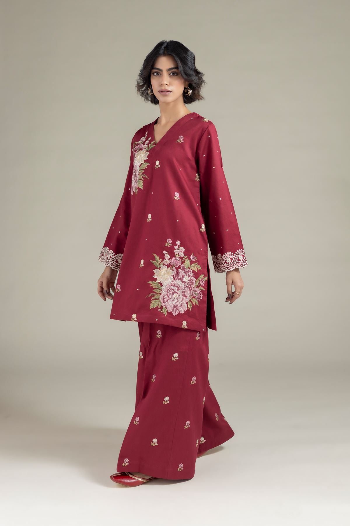 Embroidered Textured Cotton Kurta - 25-08-12E8-04TA-VG