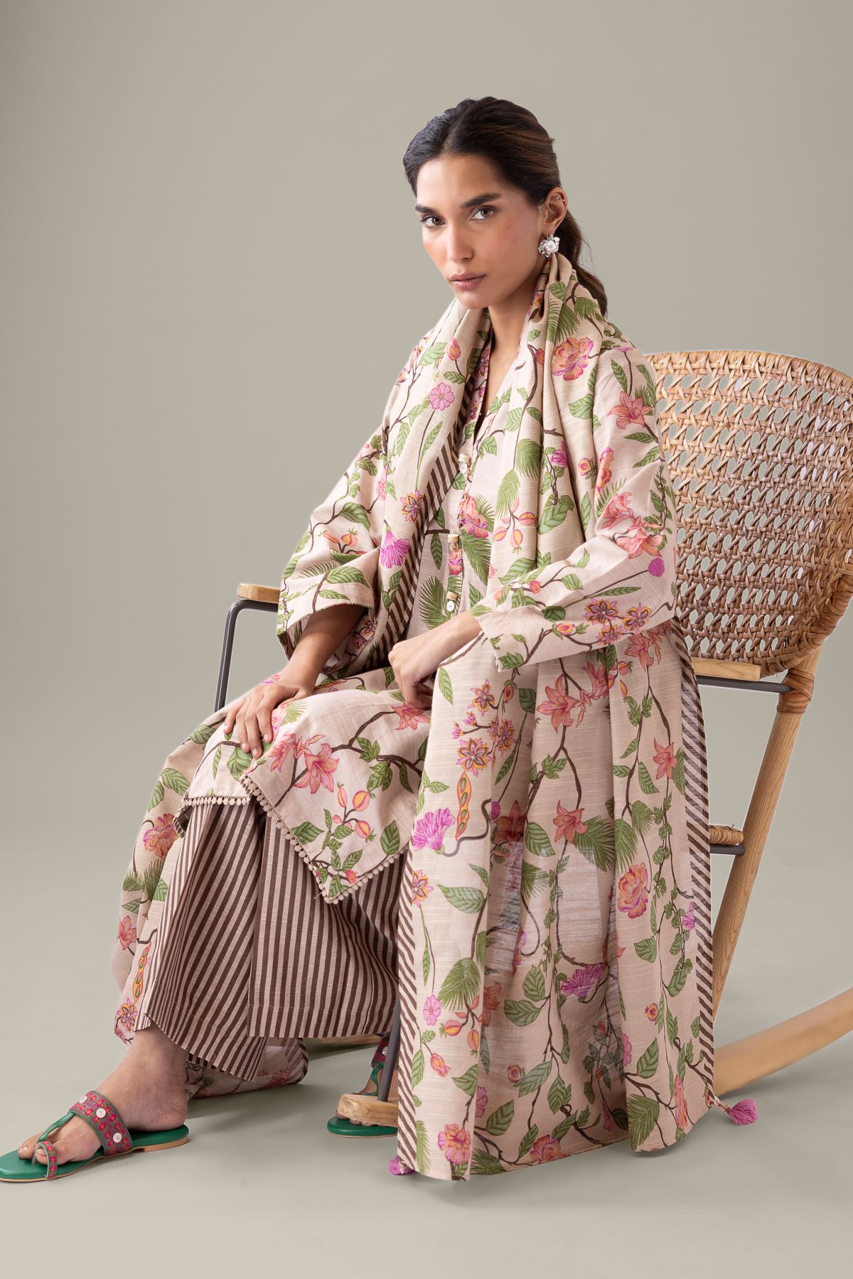 Printed Textured Cotton Dupatta - 25-09-11E13-07TA-VG