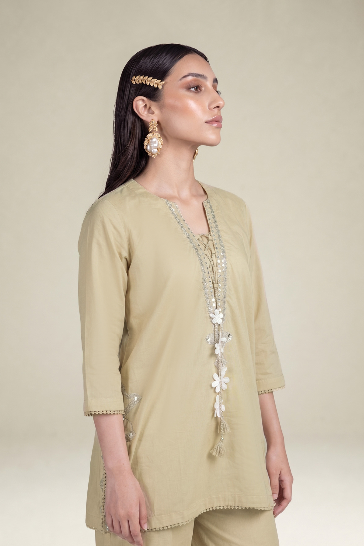 Embroidered Cambric Beige Cambric Kurta - 1-26-102-A-F-VG