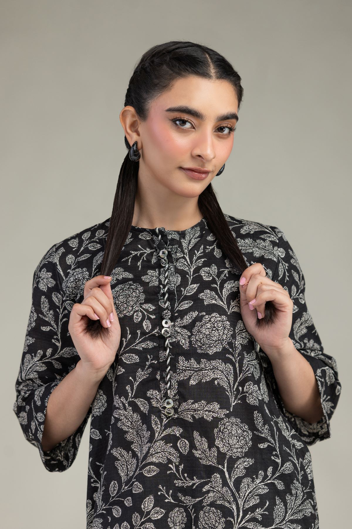 Printed Cotton Dobby Round-Neck Floral Kurta - 1-26-212-A-C1-VG