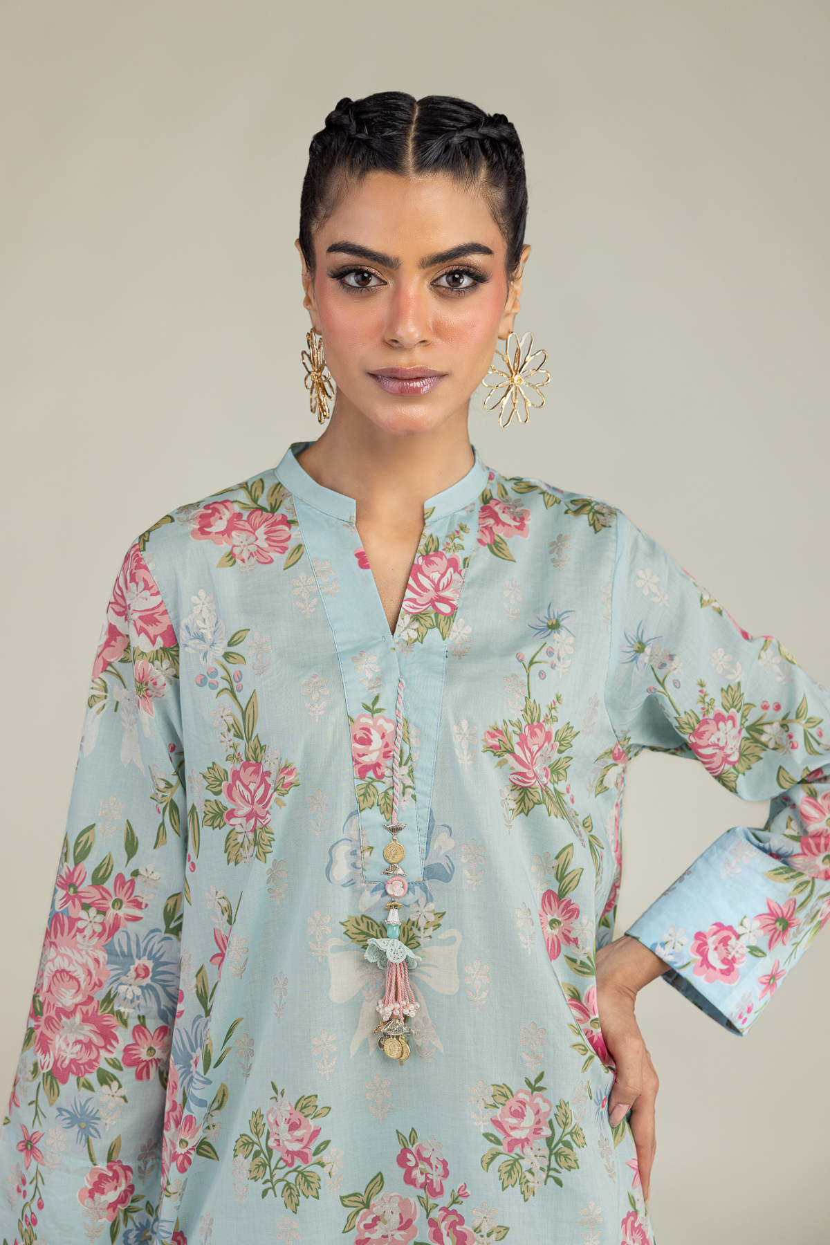 Printed Cambric Blue Floral Kurta - 1-26-236-A-D1-VG