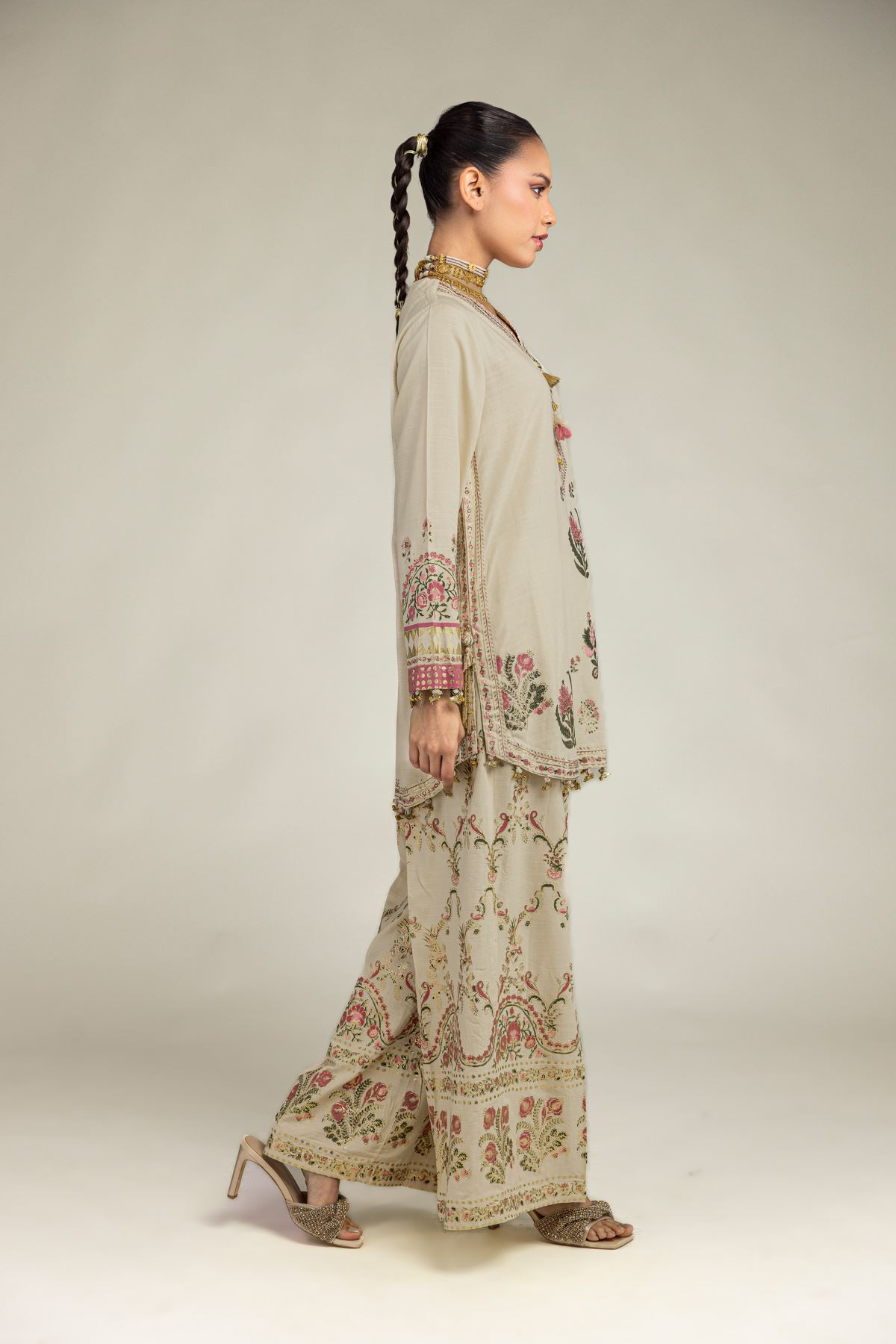 Embroidered Raw Silk Floral Silk Co-ords - 1-26-221-A-G1-VG