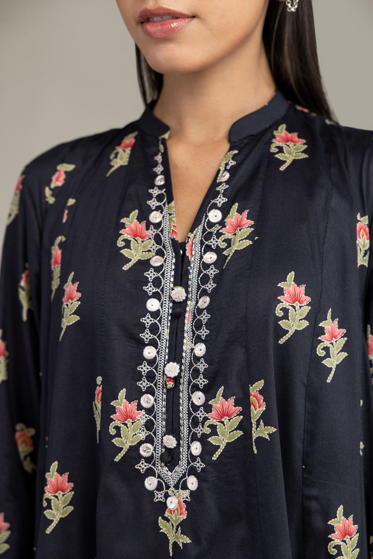 Embroidered Cotton Viscose Long Cotton Kurta - 1-26-234-A-G1-VG