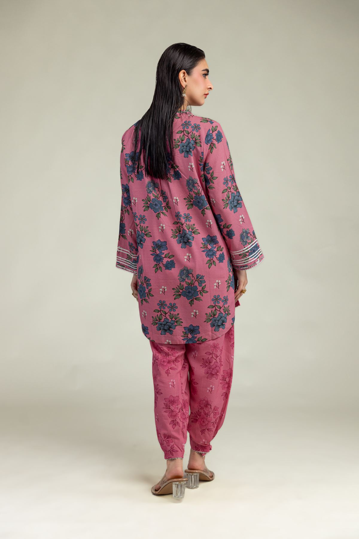 Embroidered Raw Silk Floral V-Neck Kurta - 1-26-325-B-G2-VG