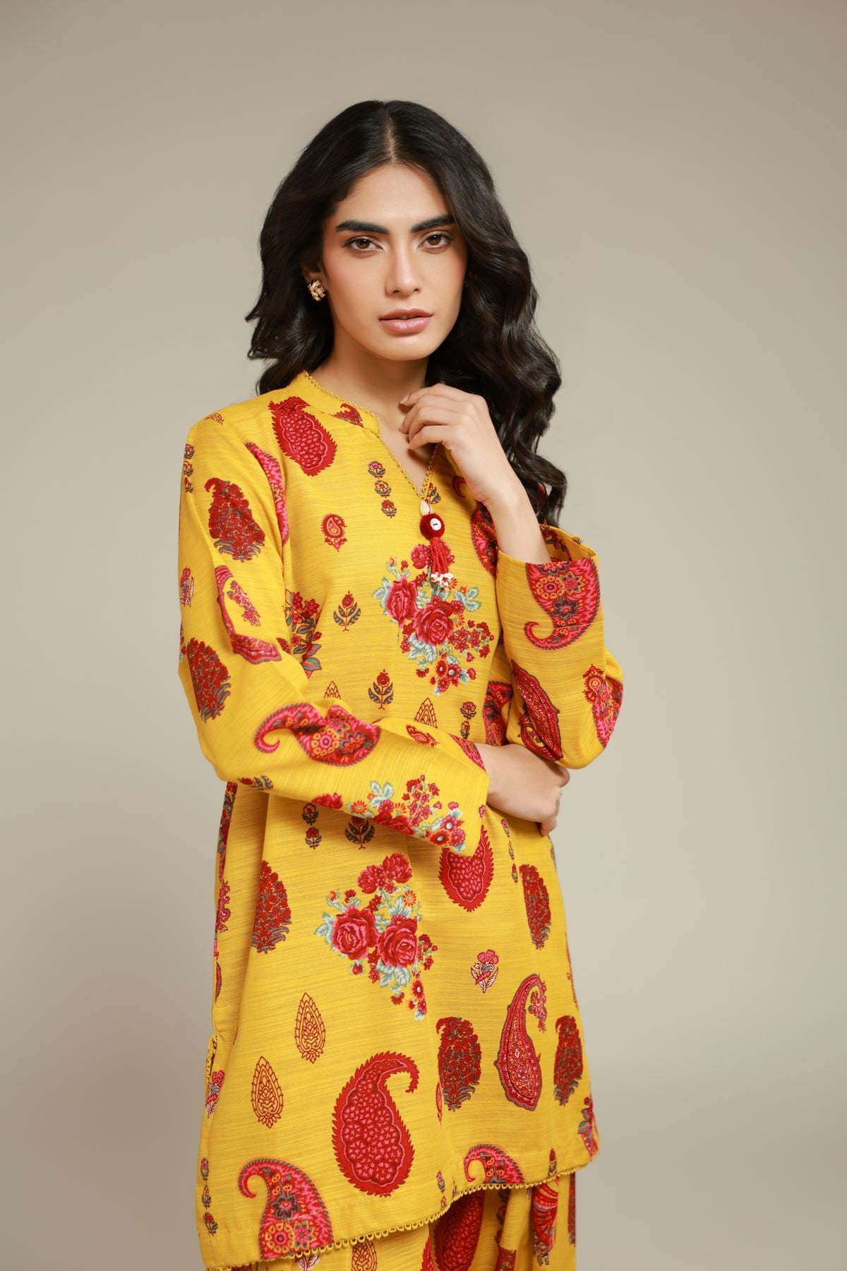 Printed Textured Cotton Paisley Floral Kurta - 1-26-101-A-C-VG