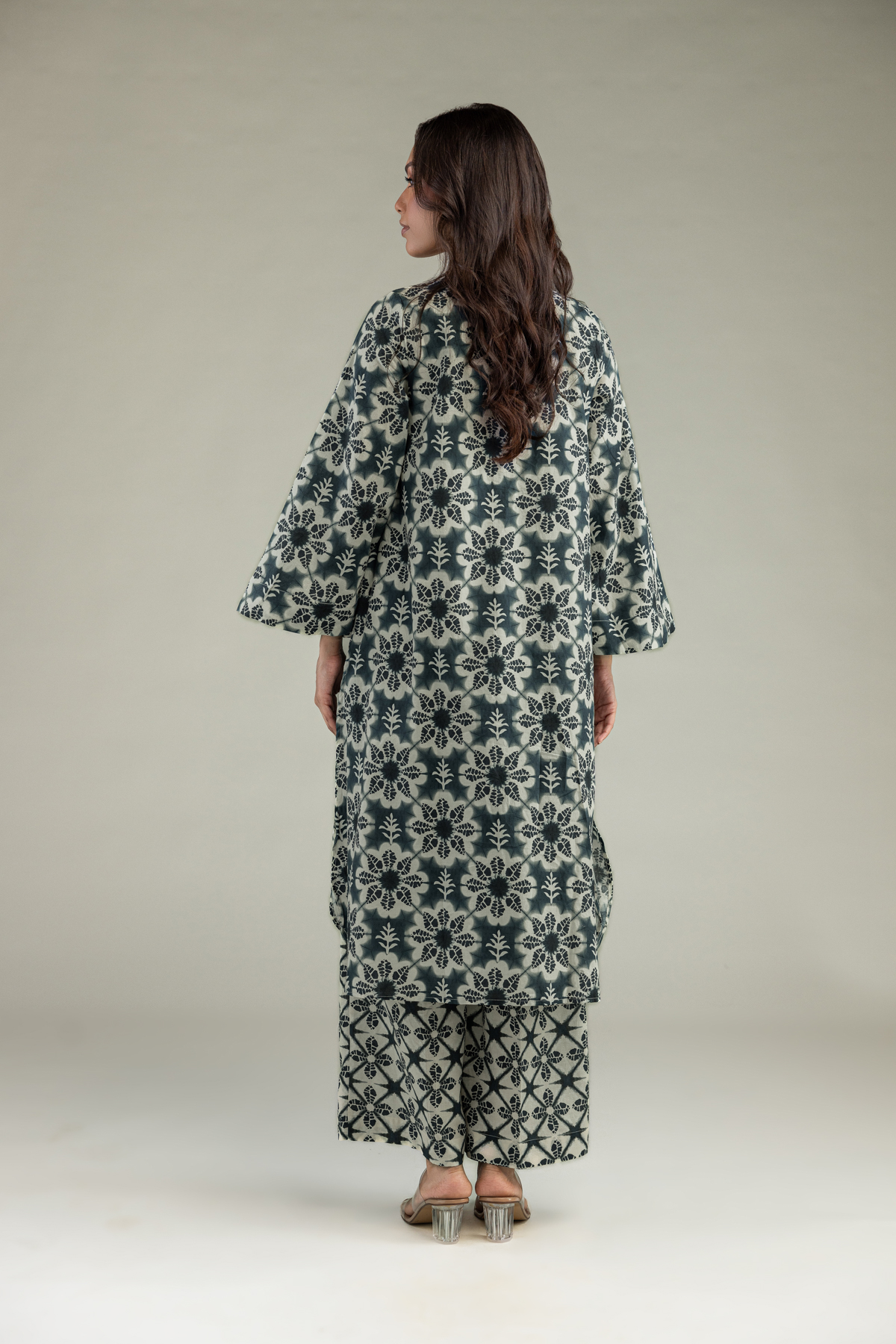 Printed Cotton Dobby Floral Longline Kurta - 1-26-102-A-F-VG