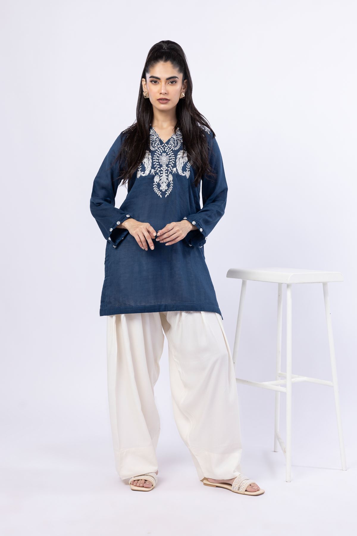Embroidered Double Layer Plain Kurta - 25-09-9S3-07TB-VG