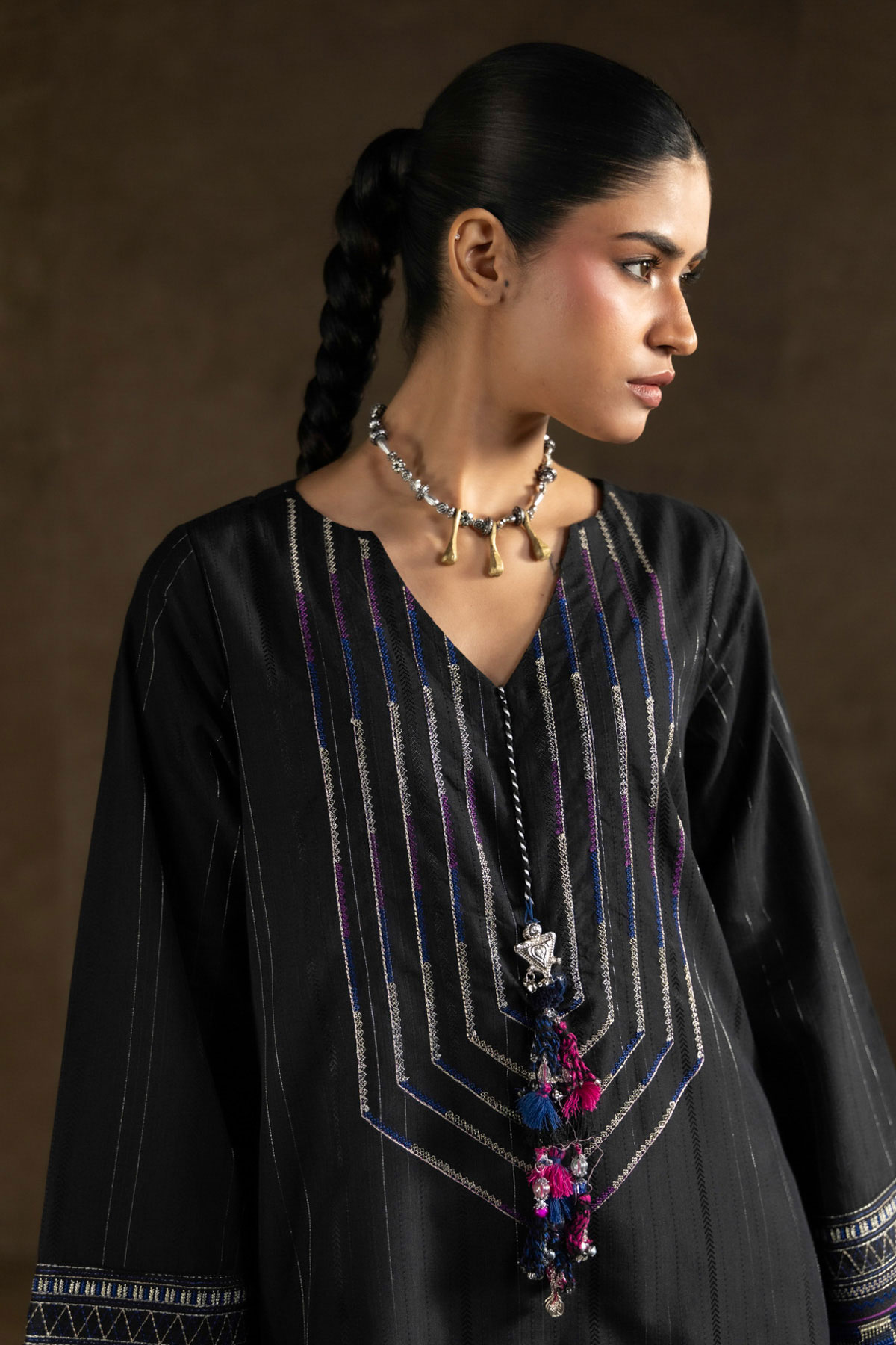 Yarn Dyed Embroidered Handwoven Kurta - 2-26-308-A-G1-VG