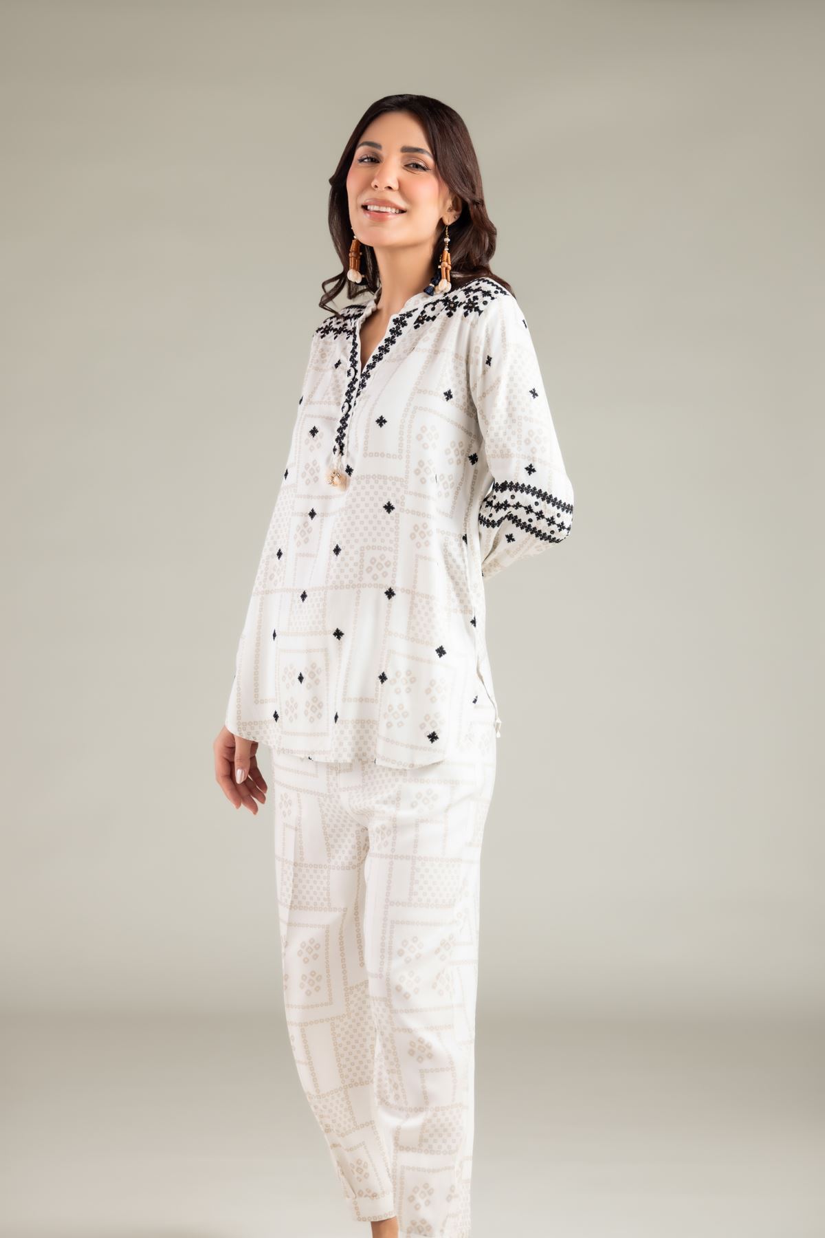Embroidered Viscose Crepe Shirt - LKN78BST-VG