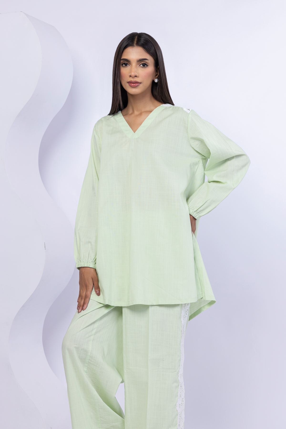 Embroidered Crosshatch Poplin Kurta - 25-10-11E12-03TB-VG