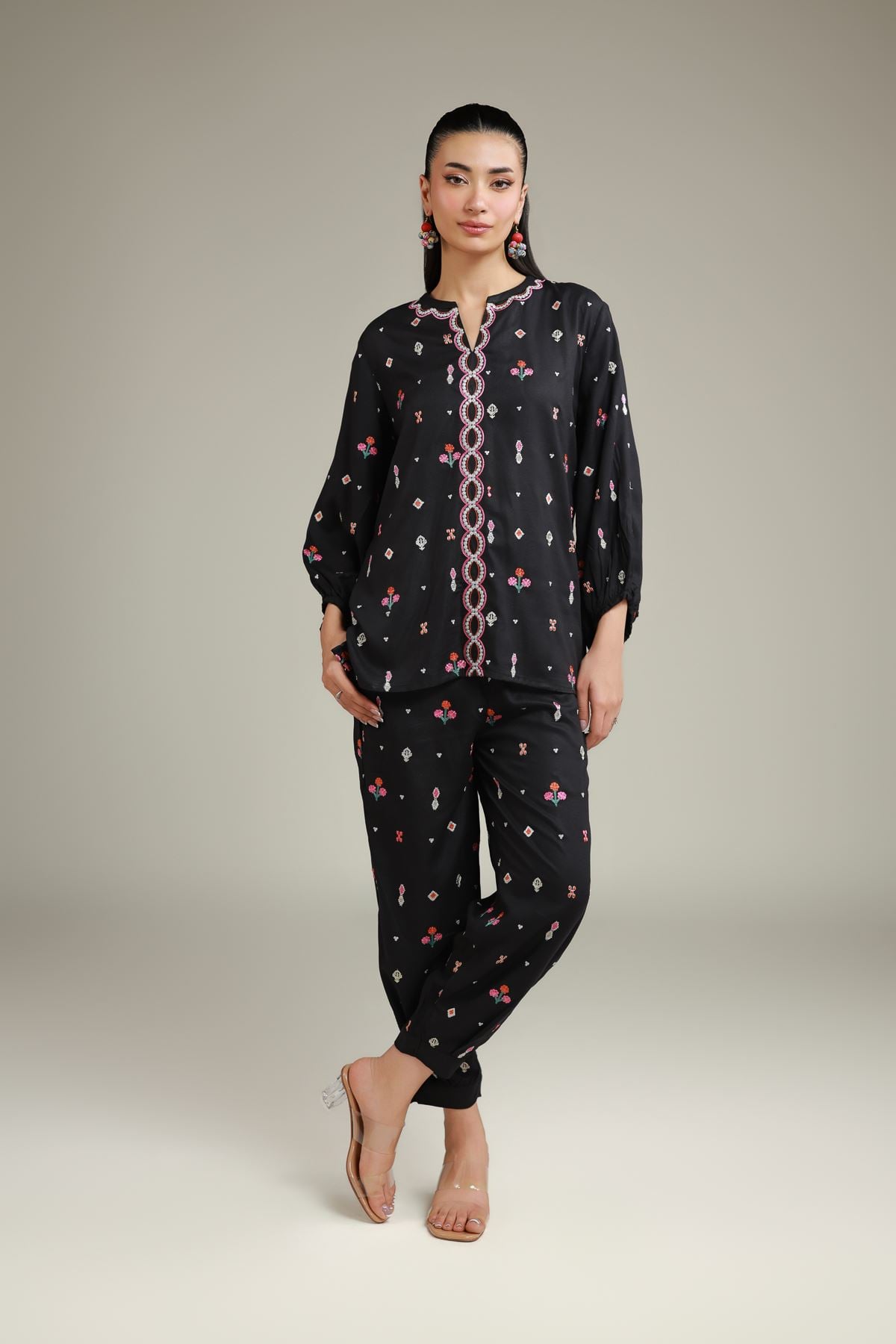 Embroidered Viscose Crepe Trousers - 2-26-202-A-D-VG