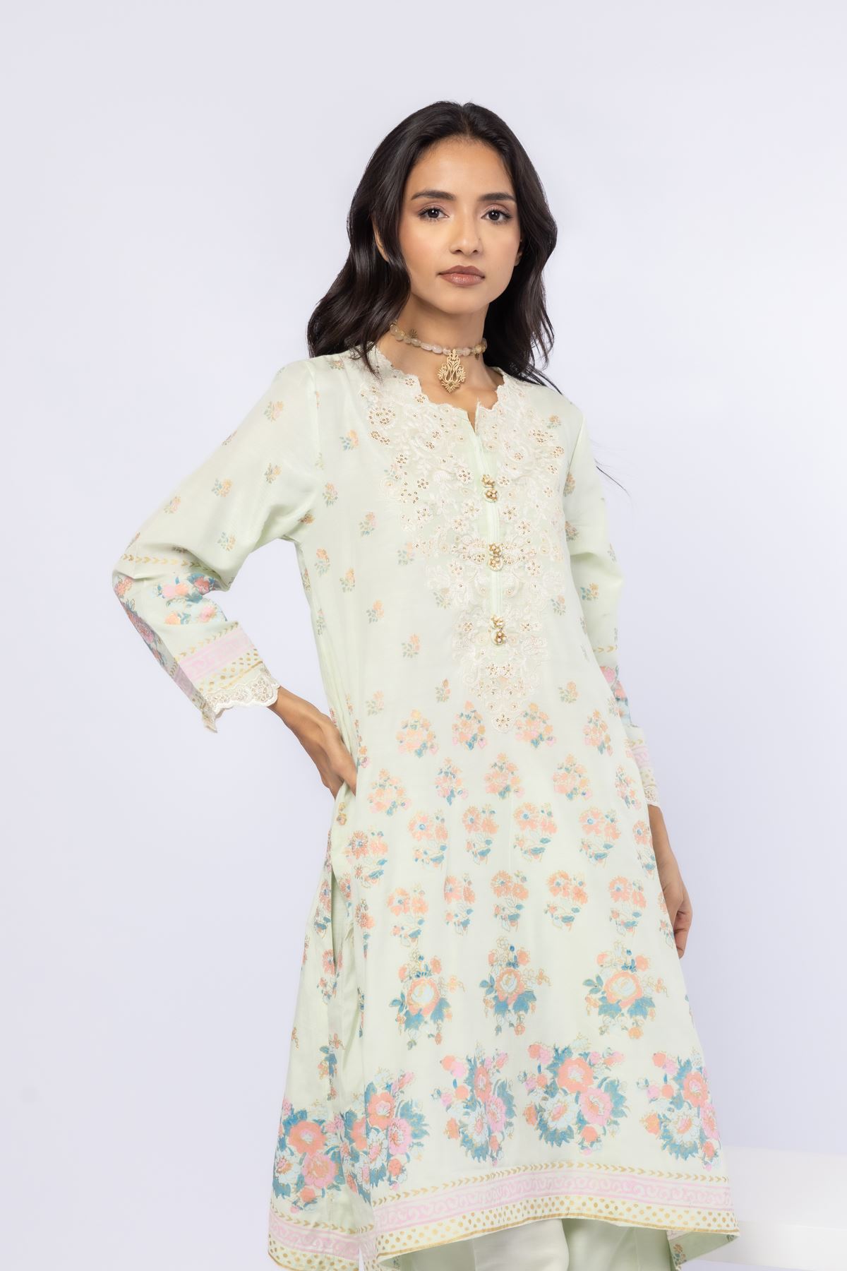 Embroidered Raw Silk Kurta - 25-09-9S3-07TB-VG