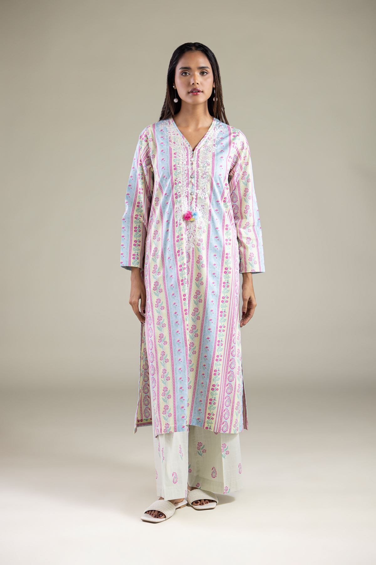 Embroidered Textured Cotton Kurta - 1-26-114-A-B-VG