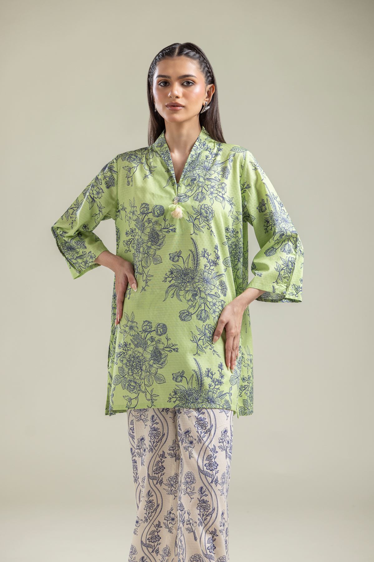 Printed Cotton Dobby Green Floral Kurta - 1-26-204-A-H1-VG