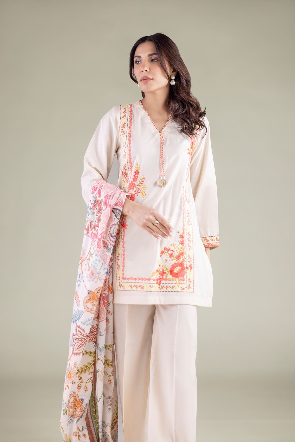 Embroidered Lawn Floral Lawn Dupatta - 26-01-3E7-04SA-VG