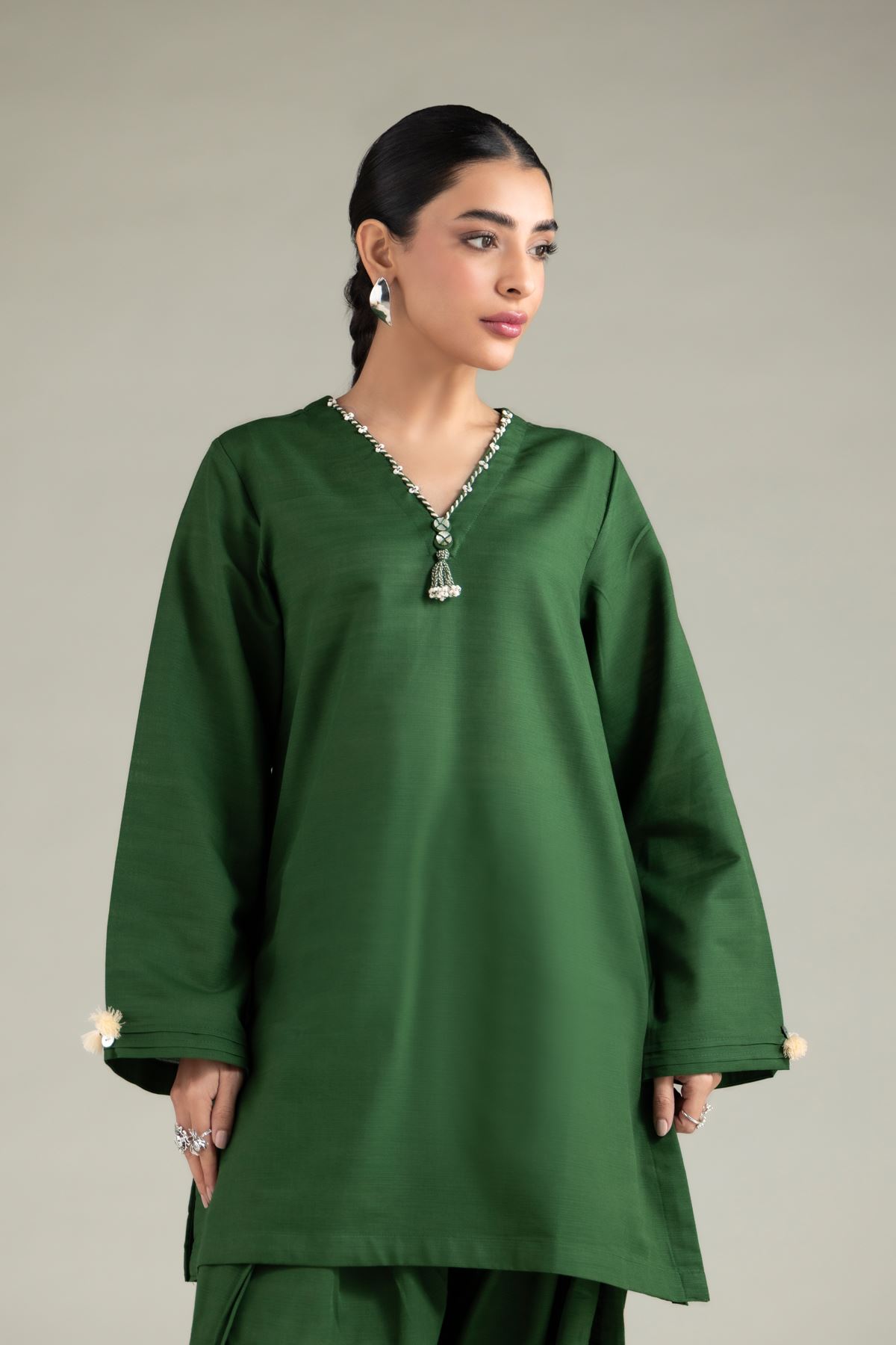 Dyed Textured Cotton Short Tassel Kurta - 1-26-114-A-B-VG