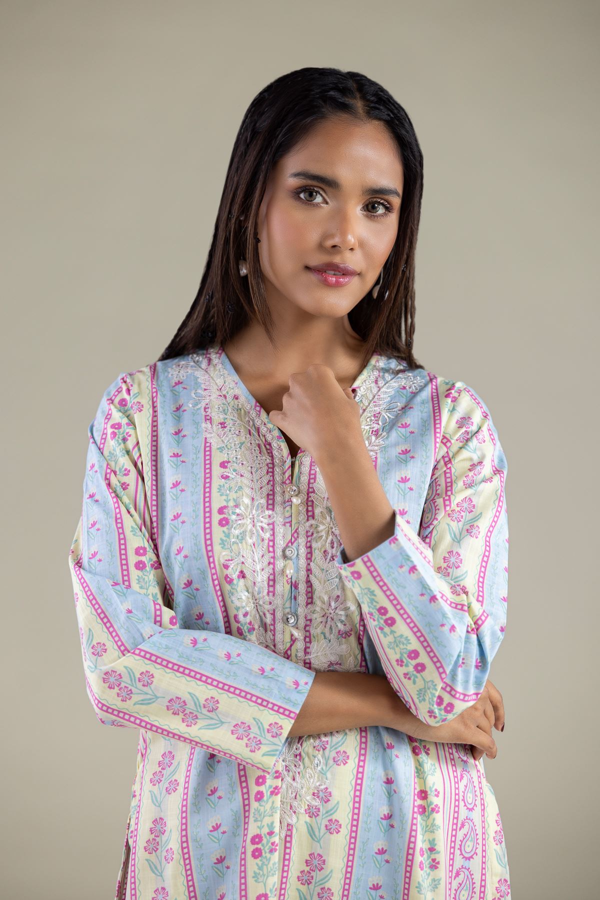 Embroidered Textured Cotton Kurta - 1-26-114-A-B-VG