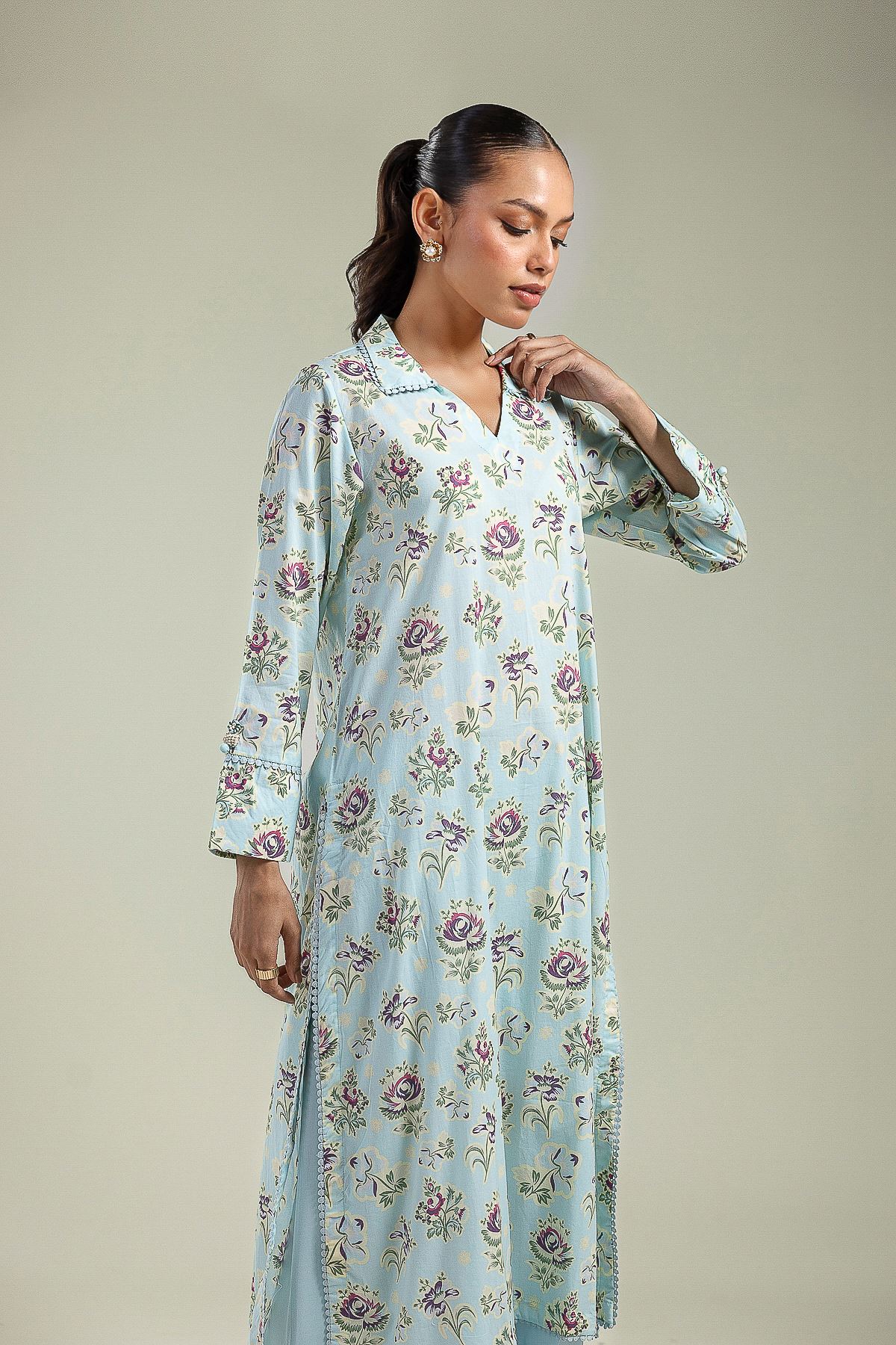 Printed Cambric Blue Cambric Kurta - 1-26-201-A-A-VG
