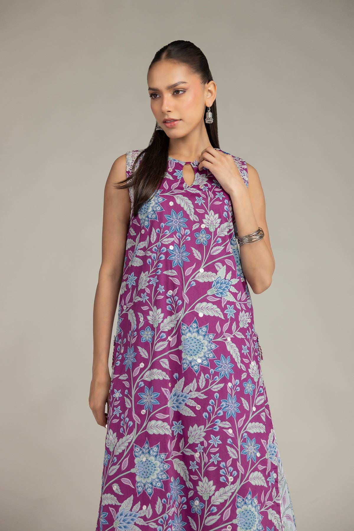 Embroidered Cotton Viscose Floral Sleeveless Kurta - 1-26-227-A-B1-VG