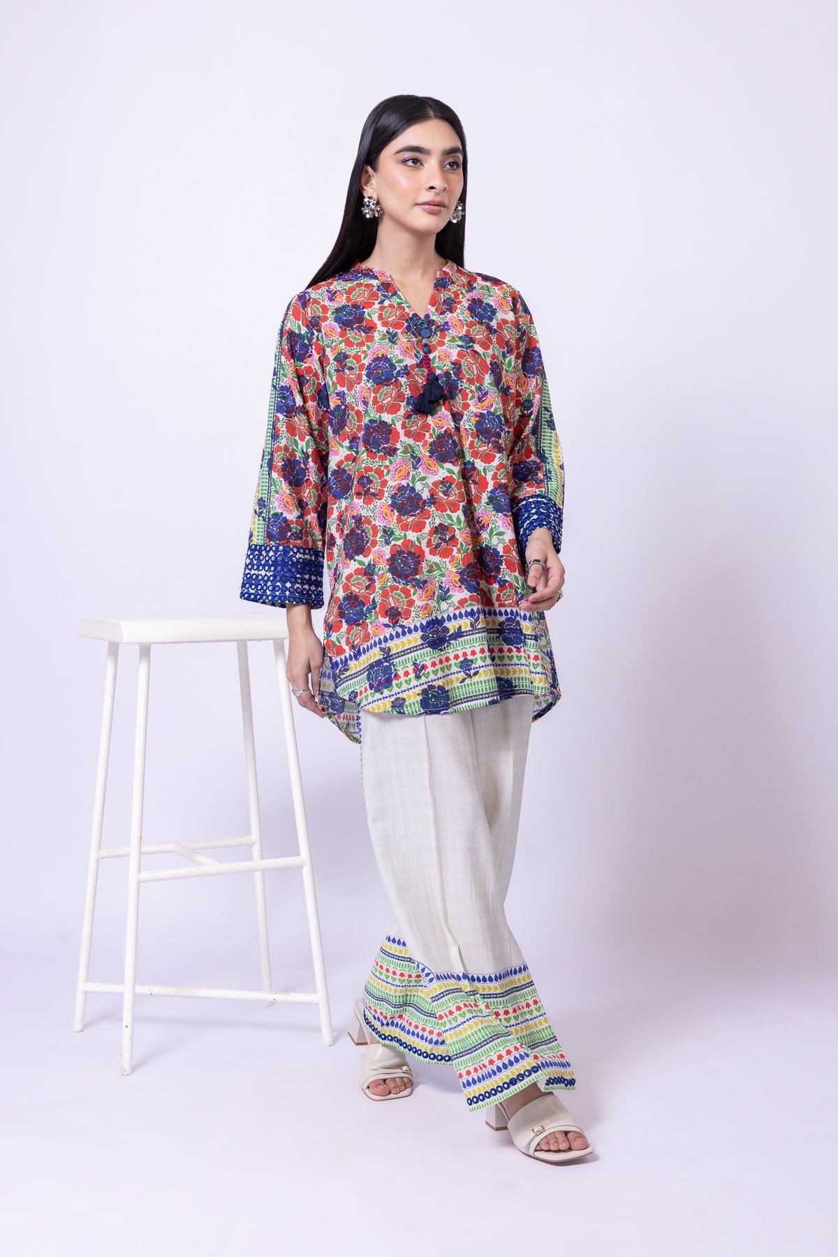 Embroidered Raw Silk Pants - 25-10-10S6-01TB-VG