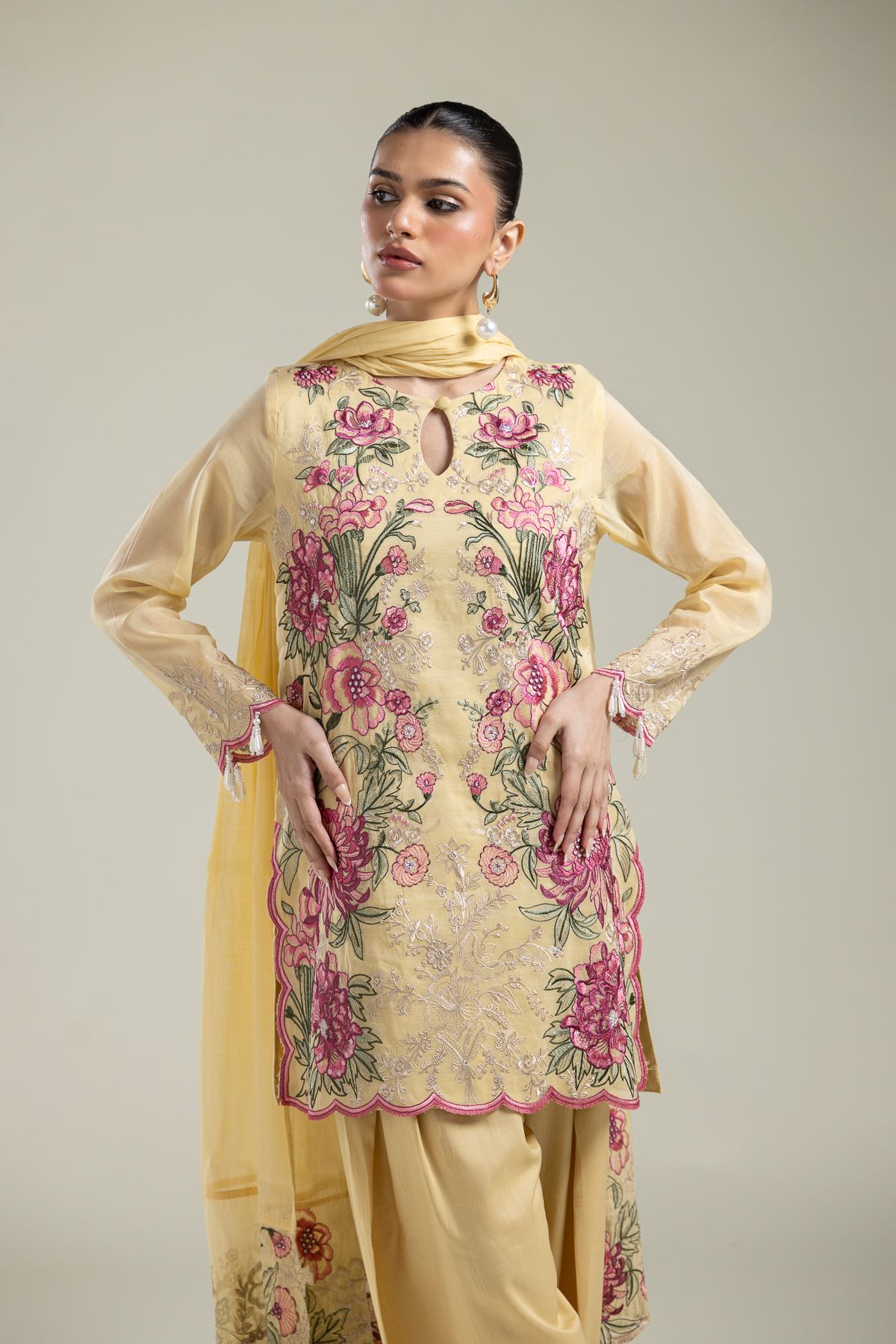 Paper Silk Floral Silk Dupatta - 2-26-109-A-B-VG