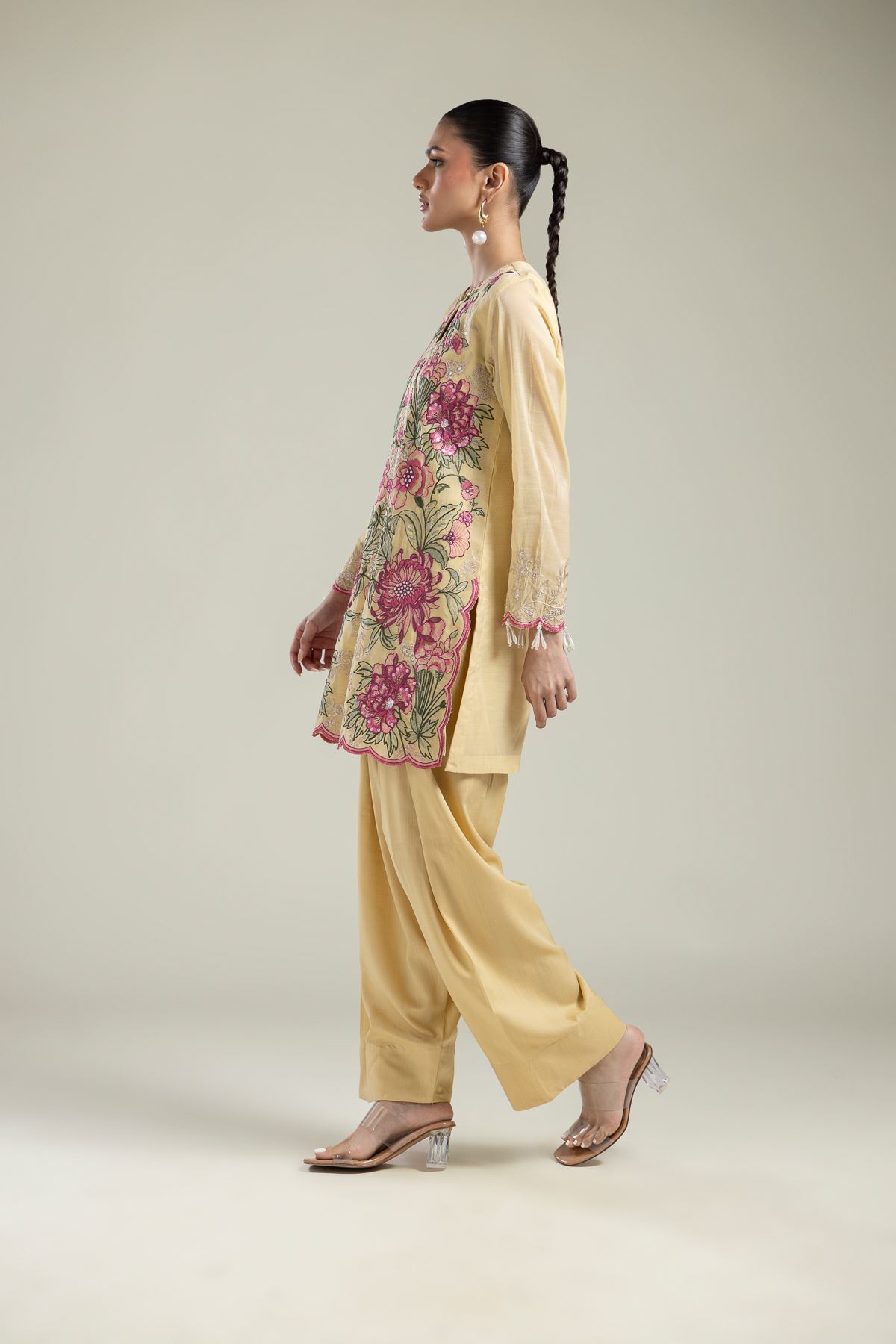 Raw Silk Yellow Solid Shalwar - 2-26-202-A-G-VG